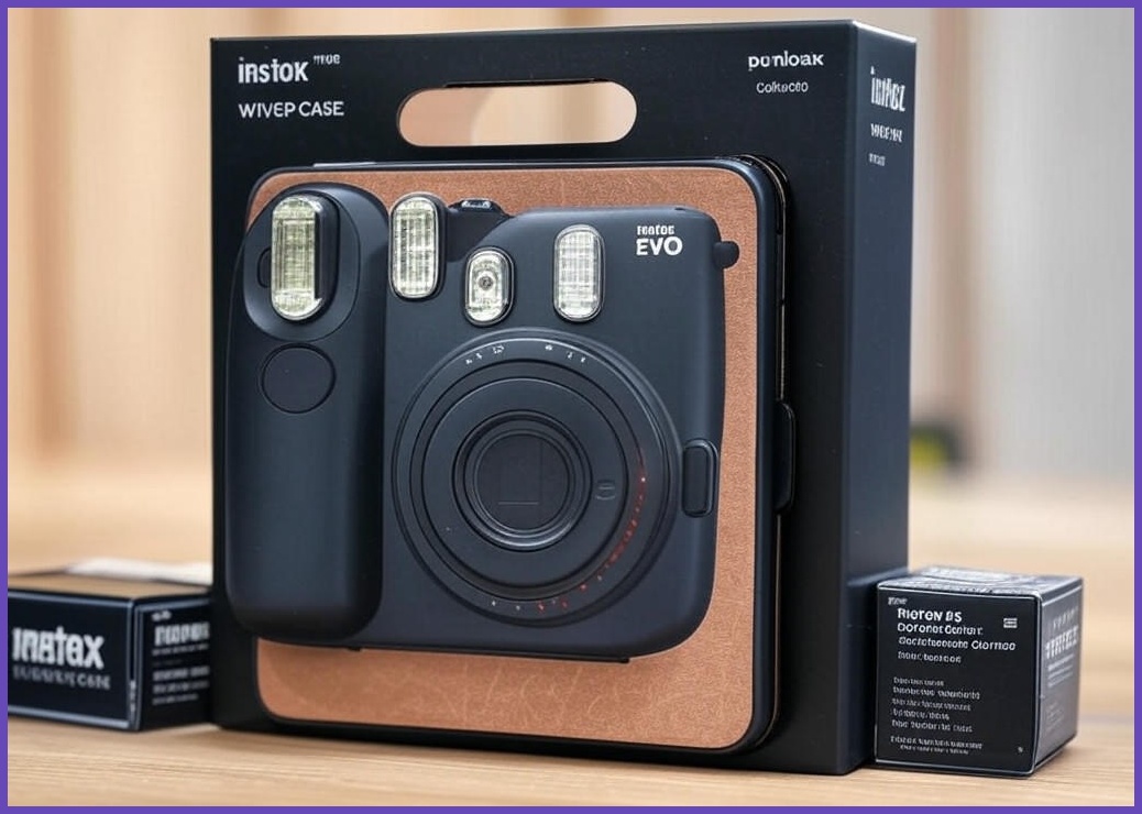 인스탁스 와이드 에보 가죽케이스 패키지+사은품/하이브리드 즉석카메라, 1세트, 블랙/브라운