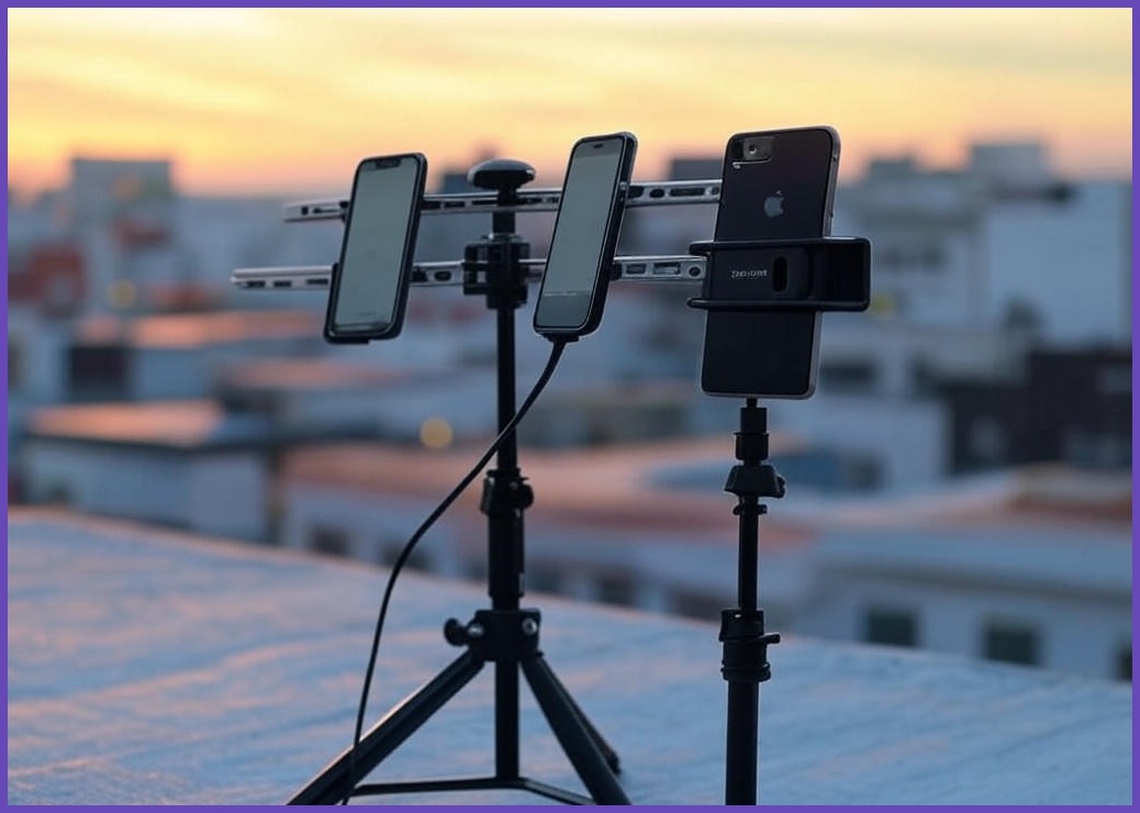 항공샷 탑뷰 항공샷 거치대 탑샷 인간드론 , , 듀얼 휴대 전화 선반  라이브 방송 스탠드 보조 다기능 플로어 스탠딩 멀티 전용 데스크탑 휴대용 야외 장비 - 이미지 1